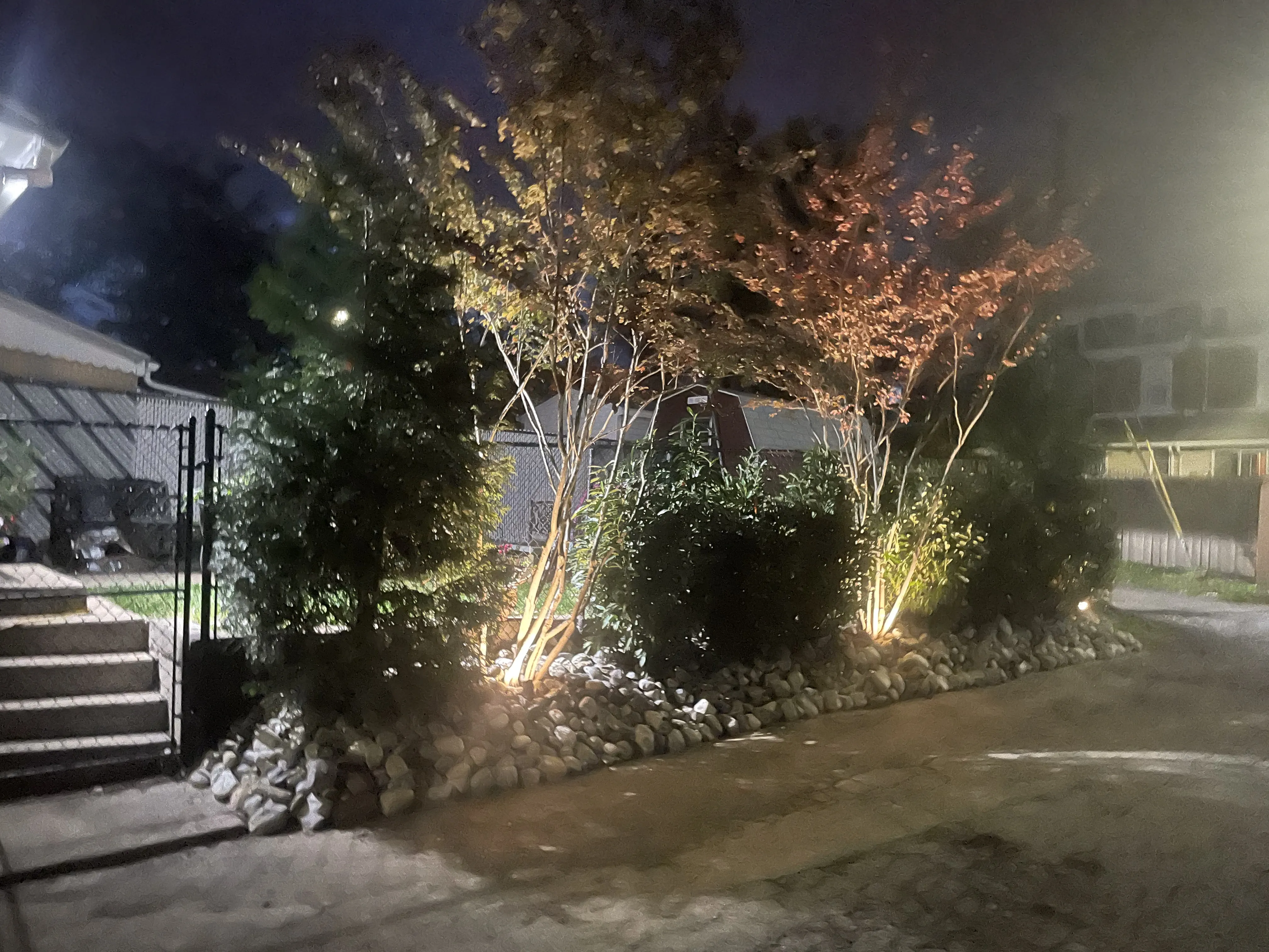 Stone patio with outdoor living space